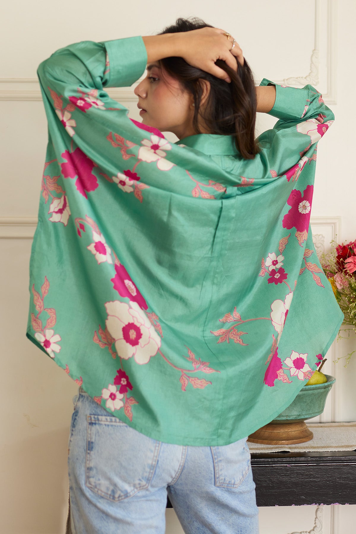 Sea Green Print Oversize Shirt