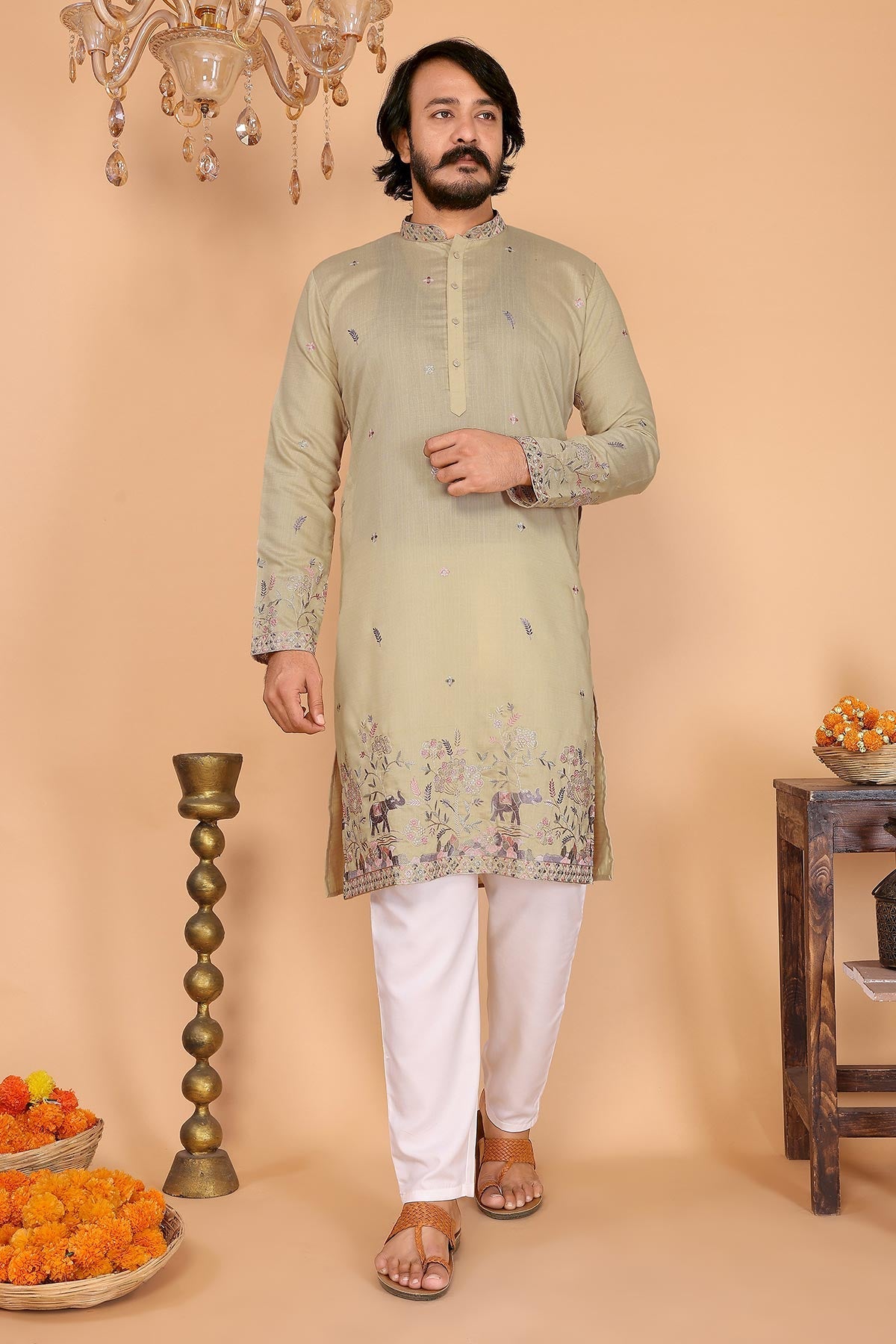 Buy Sea Green Sequins Kurta & Pants for men by Jyoti Fashion online available at scrollnshops