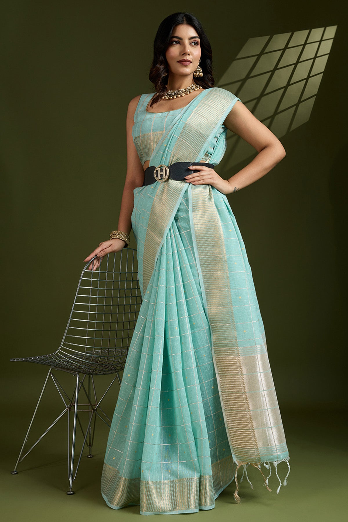 Sea Green Silk Saree & Blouse