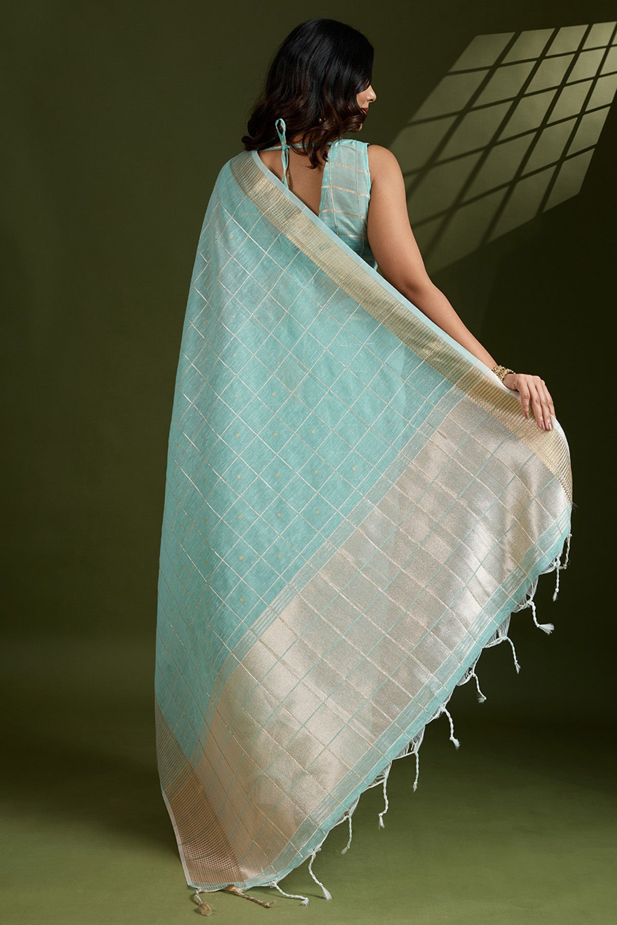 Sea Green Silk Saree & Blouse