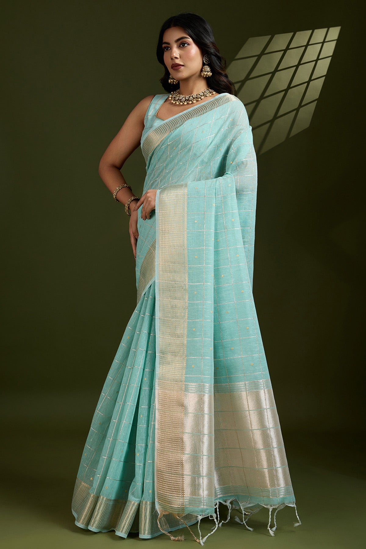 Sea Green Silk Saree & Blouse