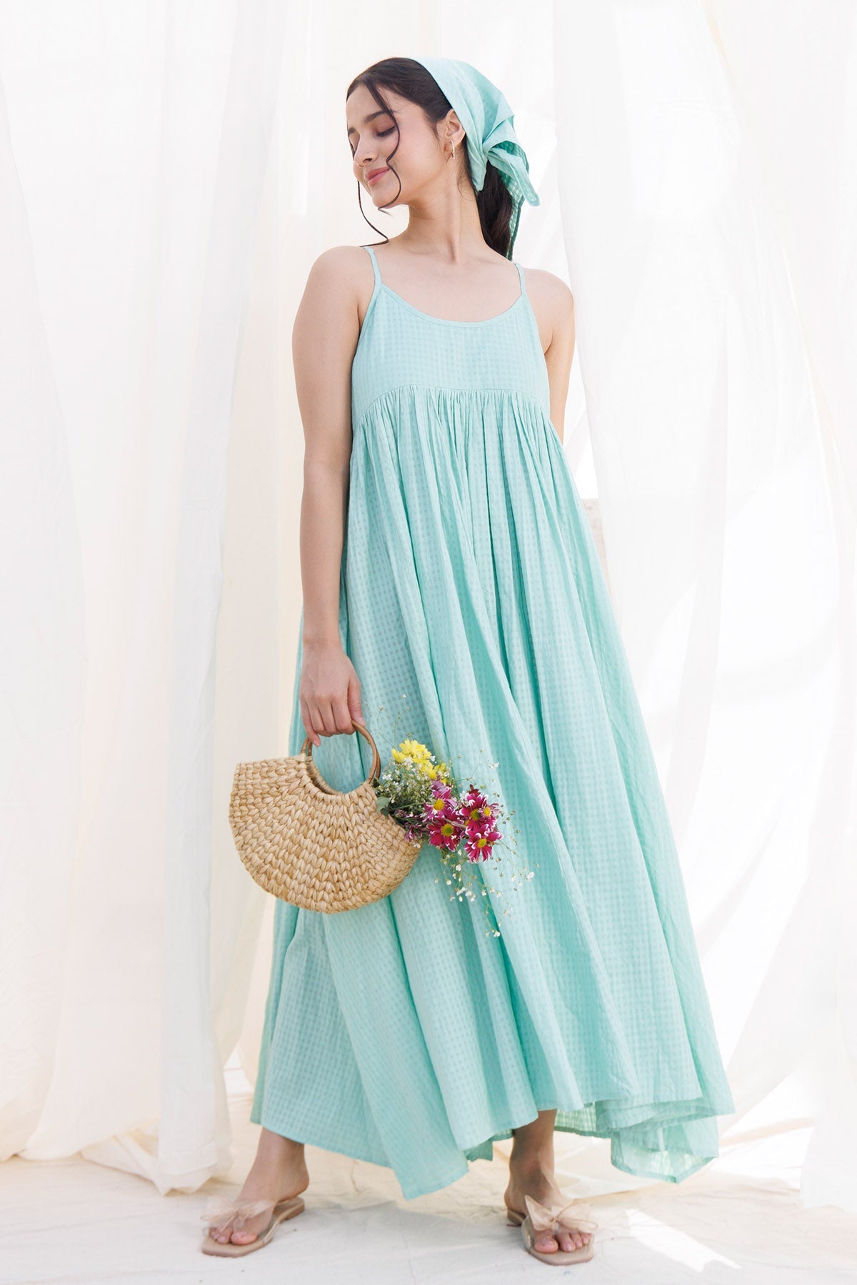 Buy Sea Green Spaghetti Flare Dress  by Label Surabhi Raj for women online at ScrollnShops