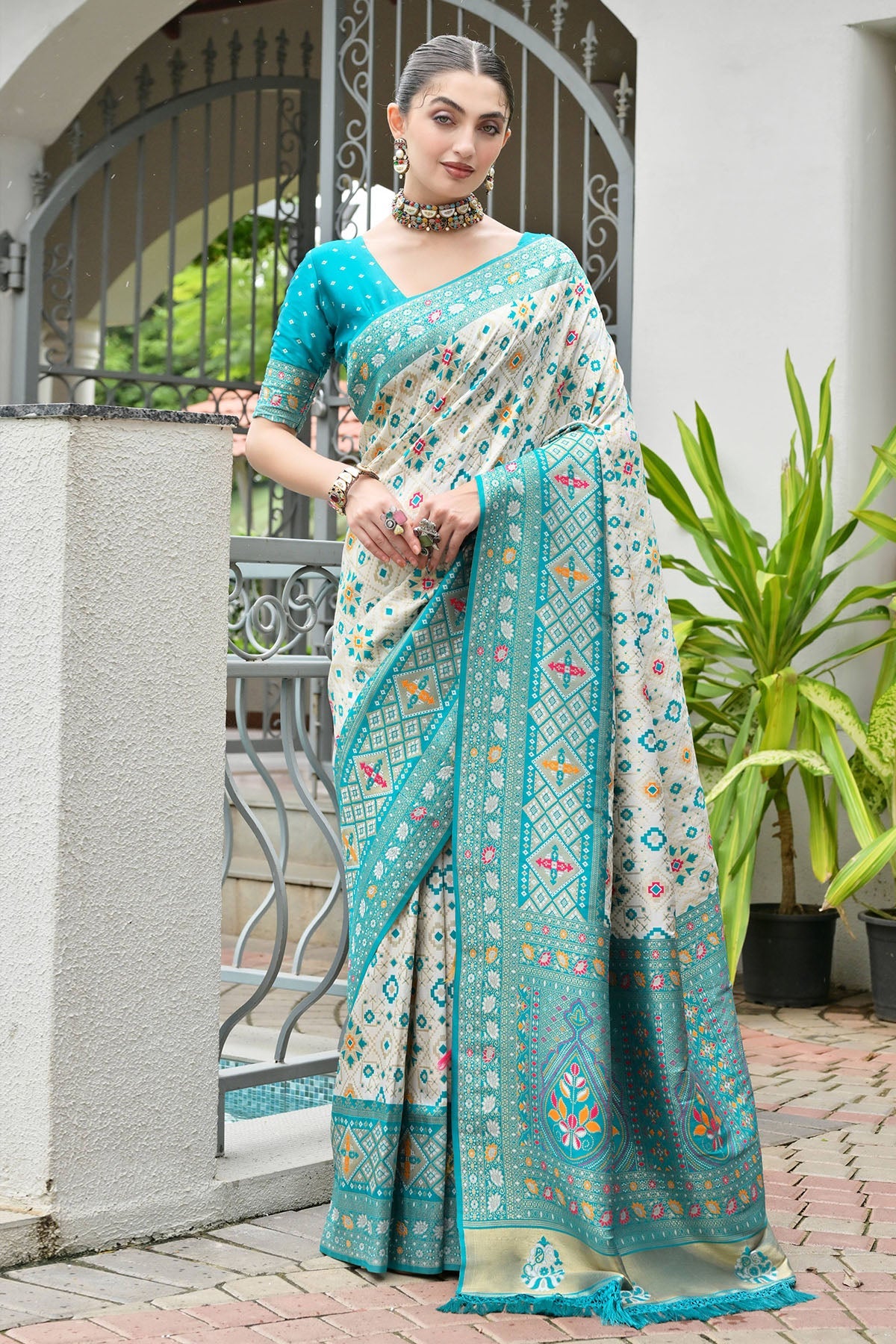 Buy Sea Green Thread Woven Saree for women by Lili Lala Designer online available at scrollnshops