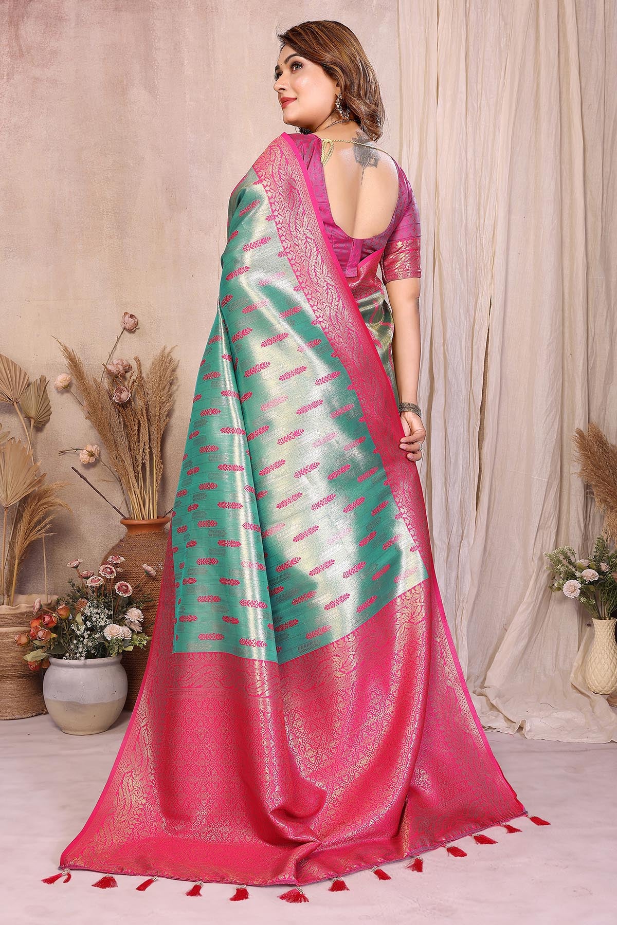 Sea Green Tissue Paithani Saree