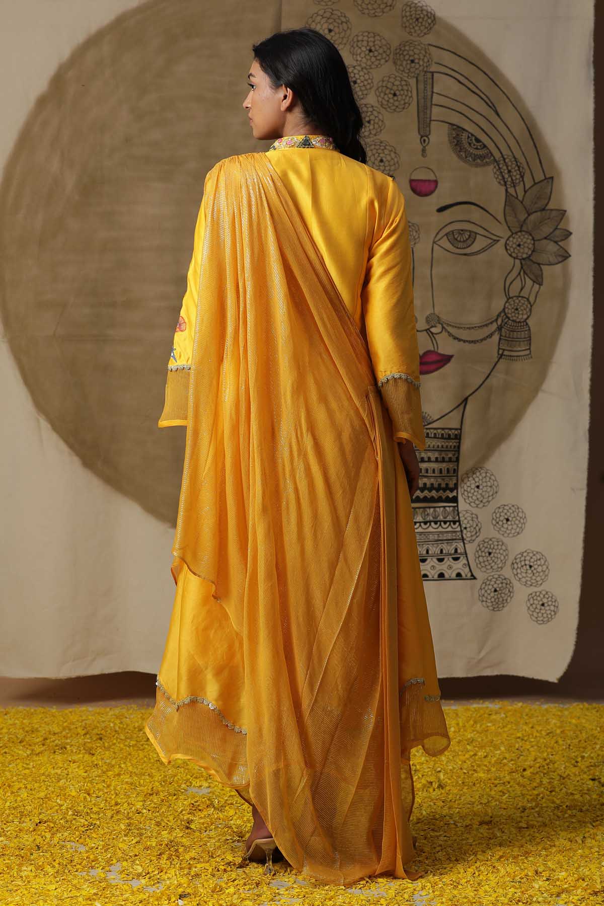 Yellow Sequins Embroidered Gown