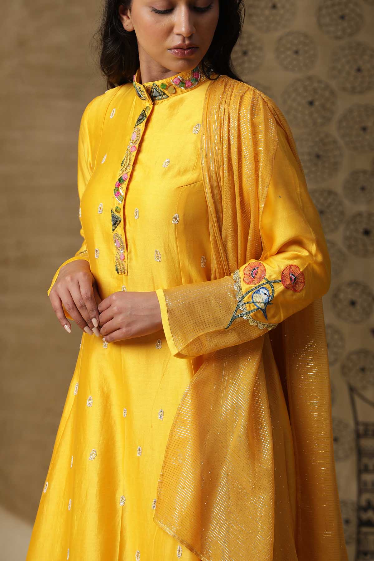 Yellow Sequins Embroidered Gown