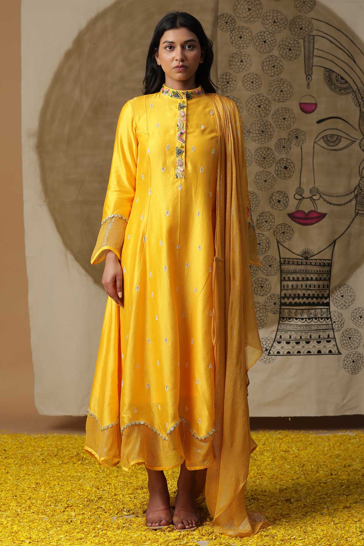 Yellow Sequins Embroidered Gown