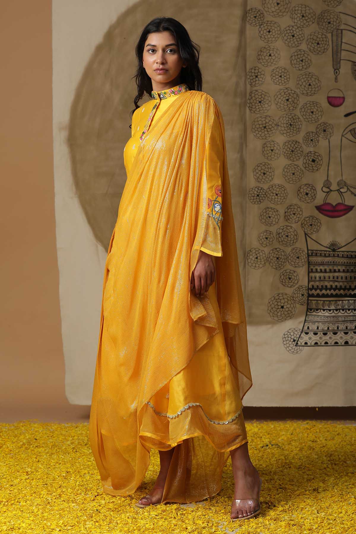 Yellow Sequins Embroidered Gown