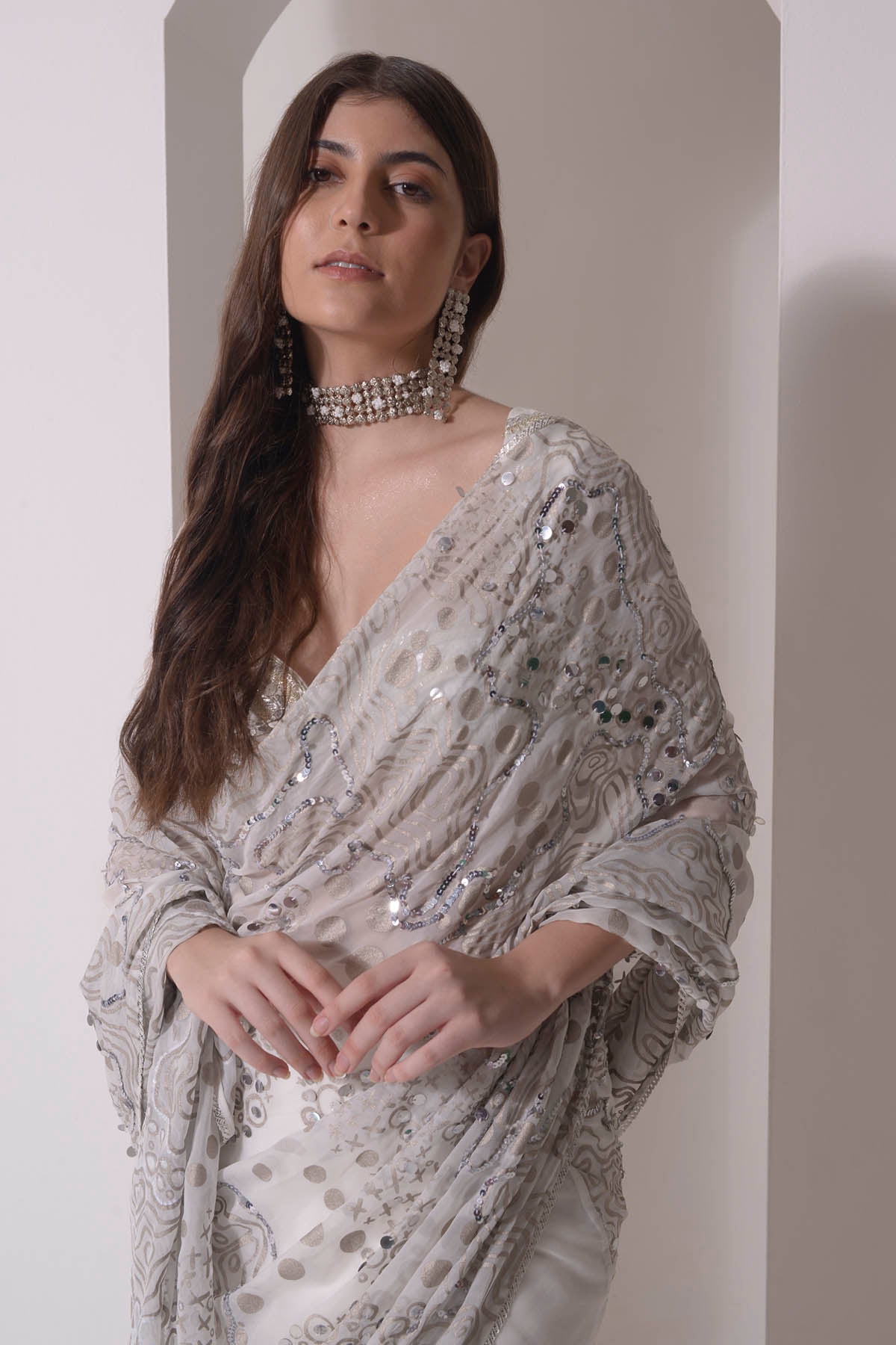 Sequins Embroidered Foil Twinkling Saree