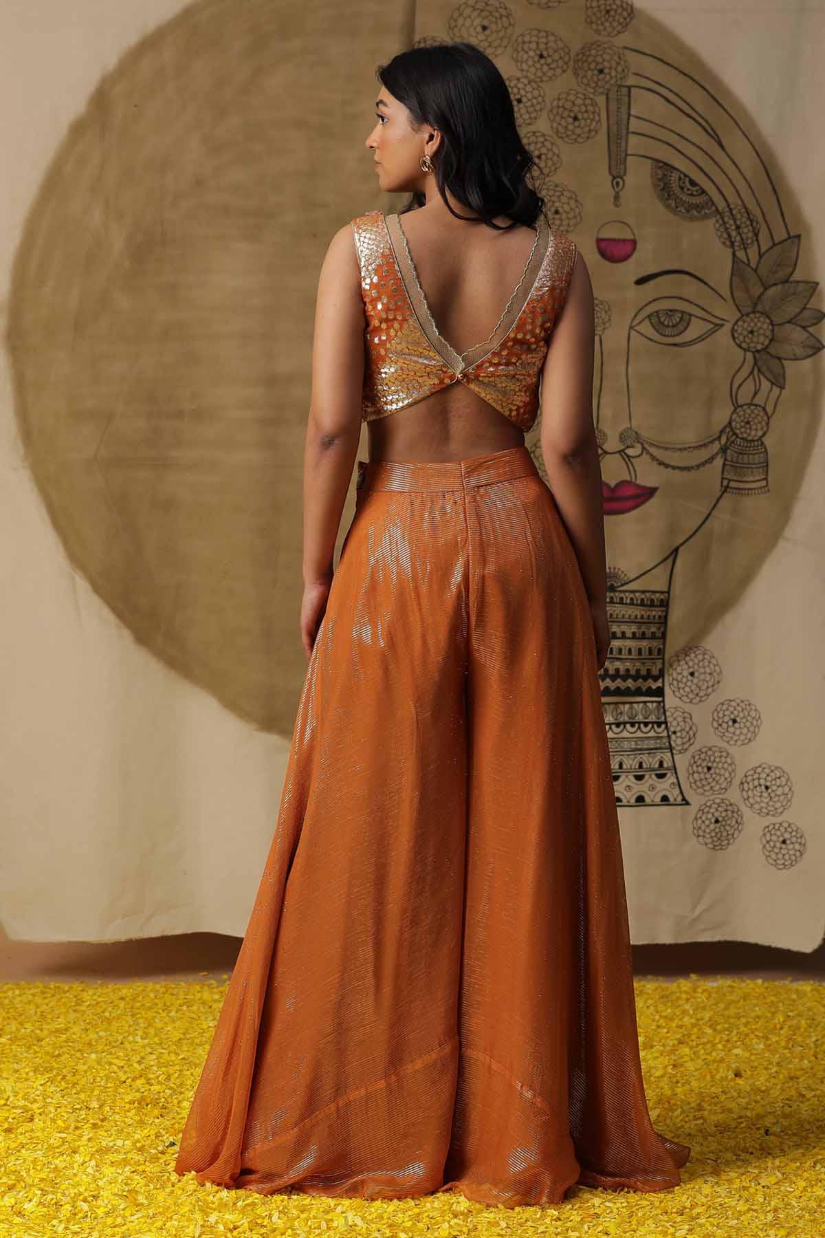 Sequins Georgette Cape Set