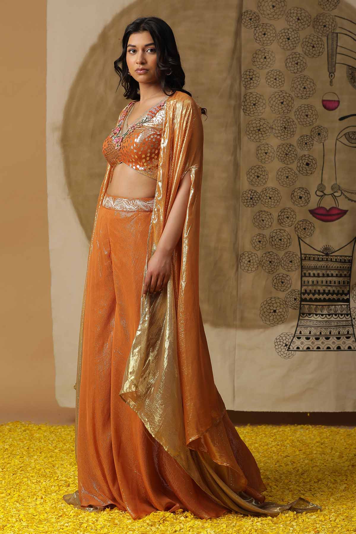 Sequins Georgette Cape Set