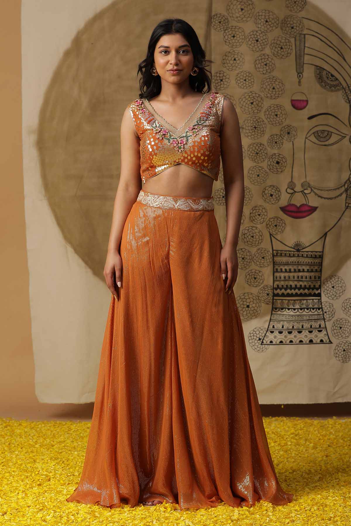 Sequins Georgette Cape Set