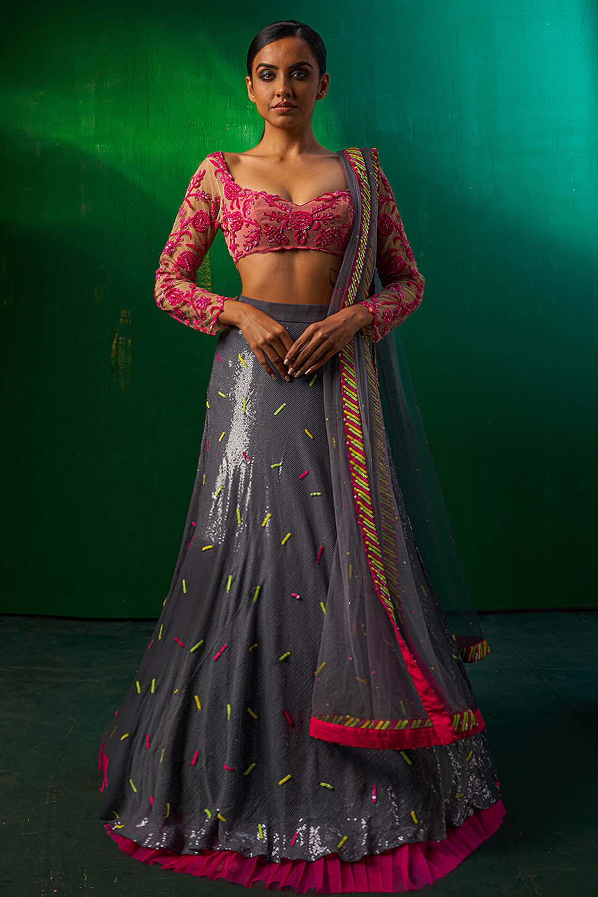 Sequins Moti Georgette Lehenga Set