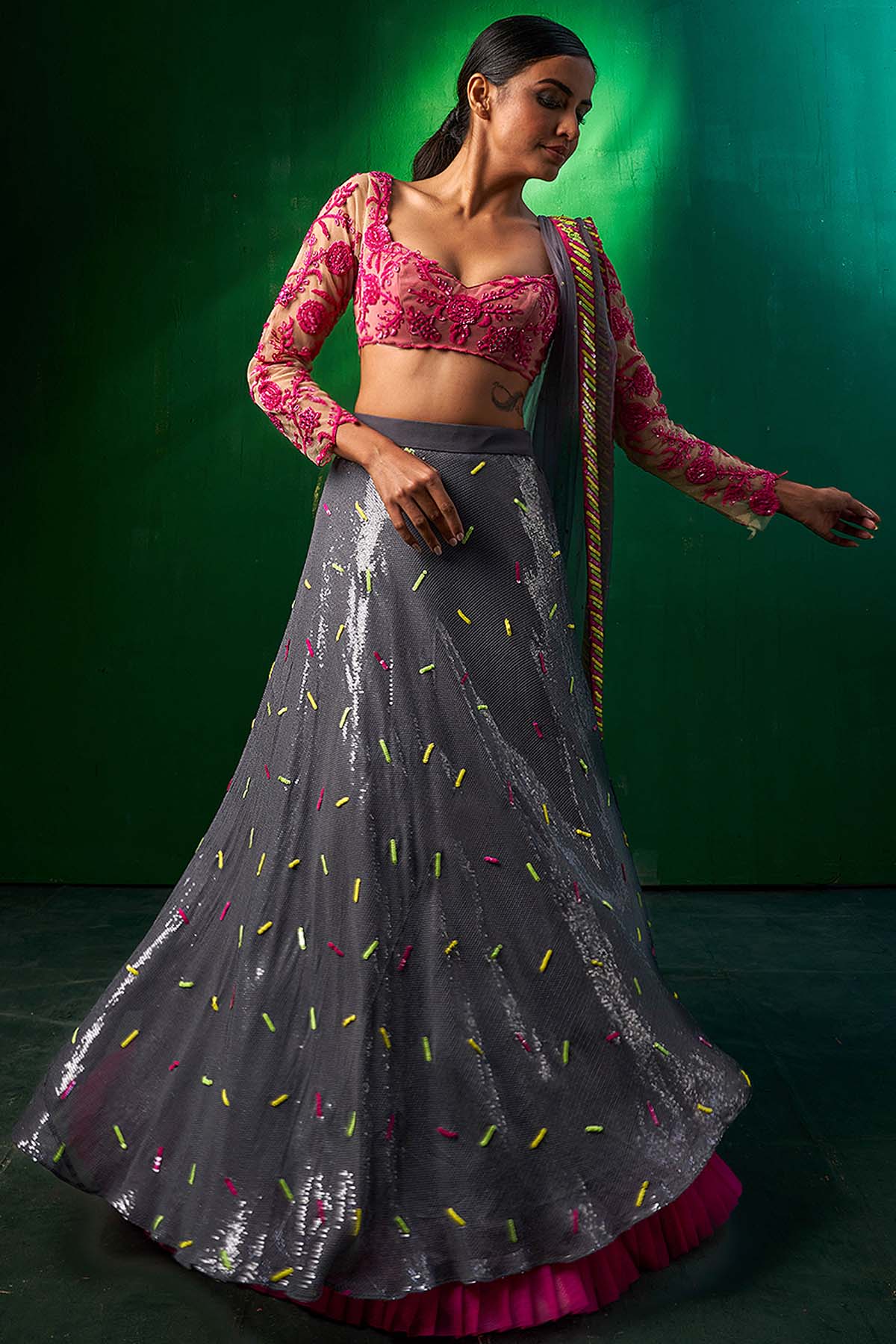 Sequins Moti Georgette Lehenga Set