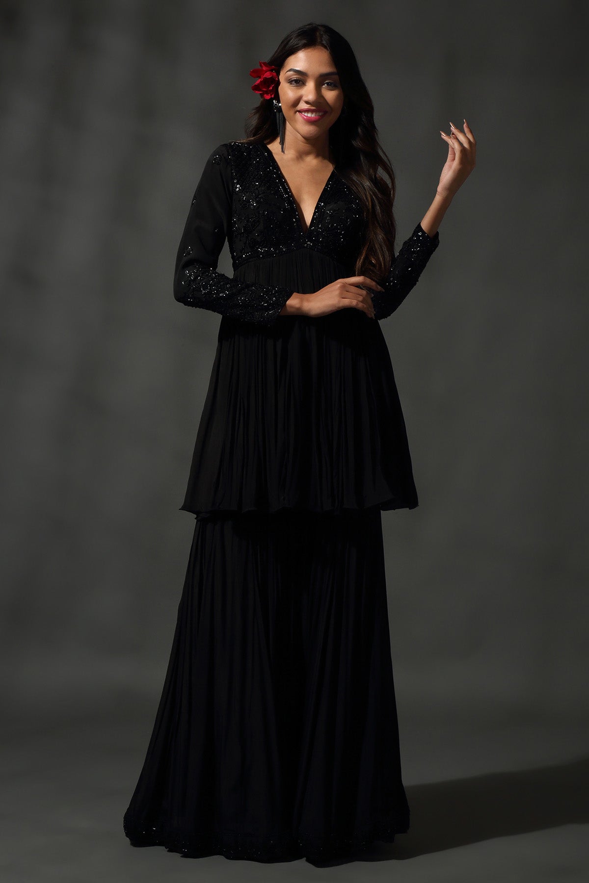 Sequins Sheesha Silk Sharara Set