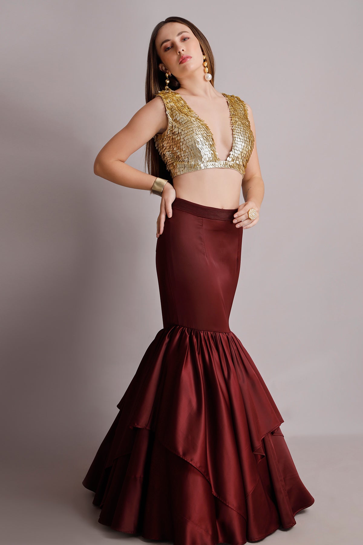 Sequins Embroidered Skirt Set