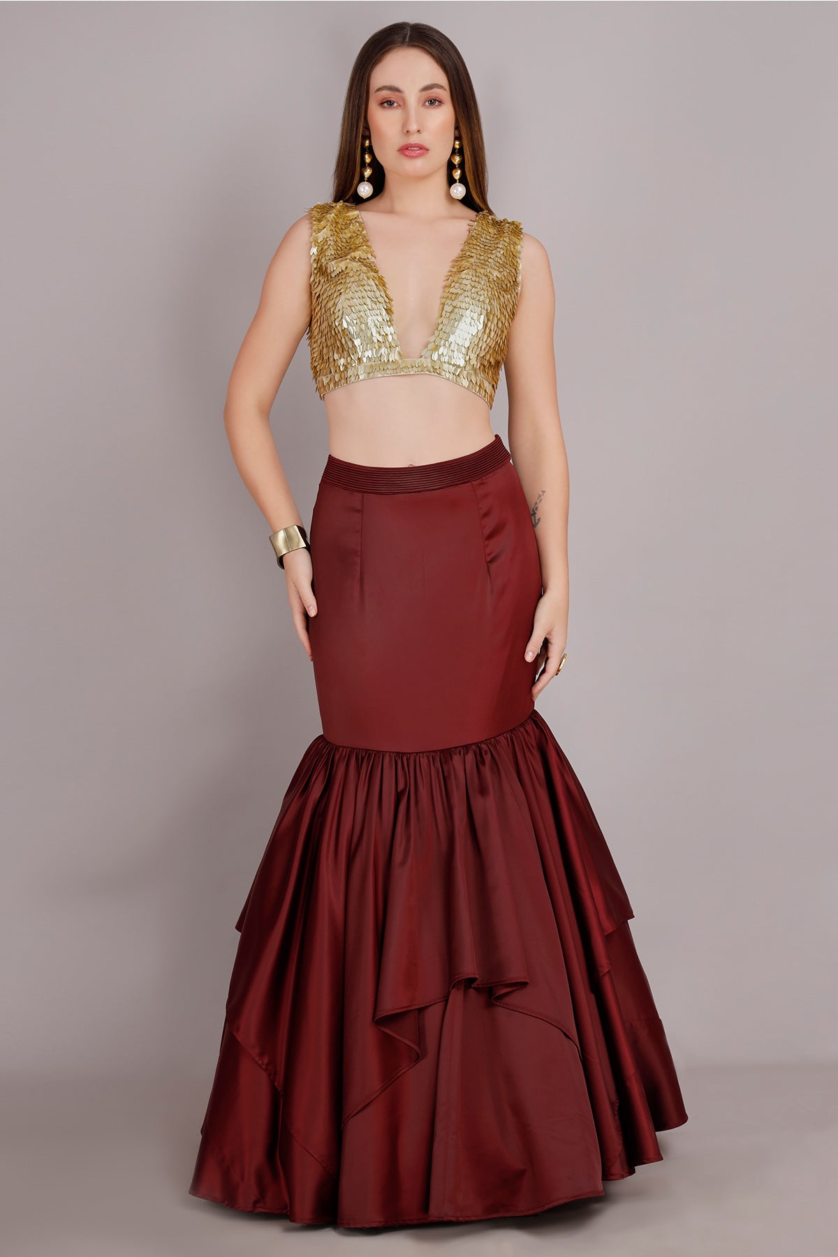 Sequins Embroidered Skirt Set