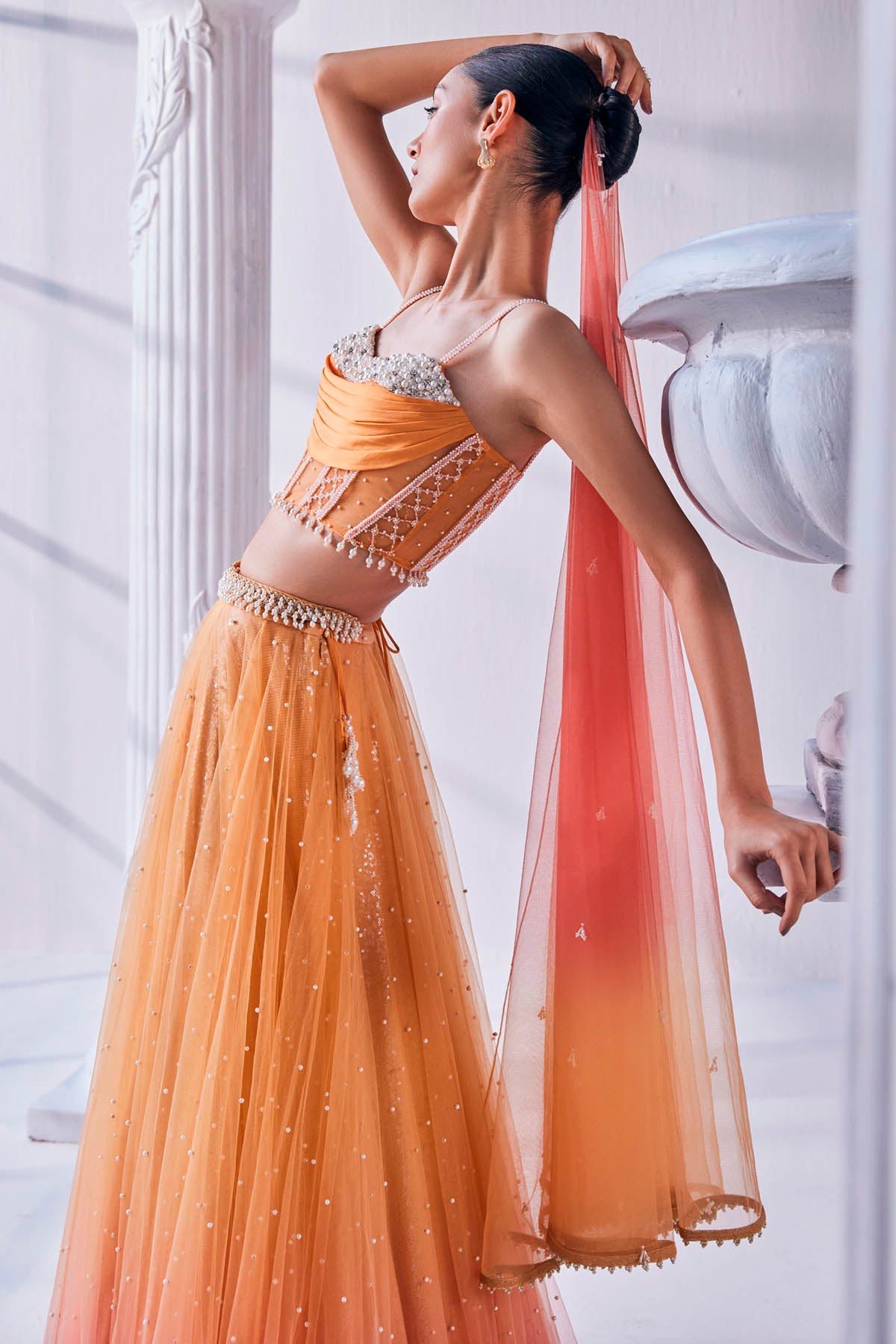 Sequins & Pearl Ombre Lehenga Set