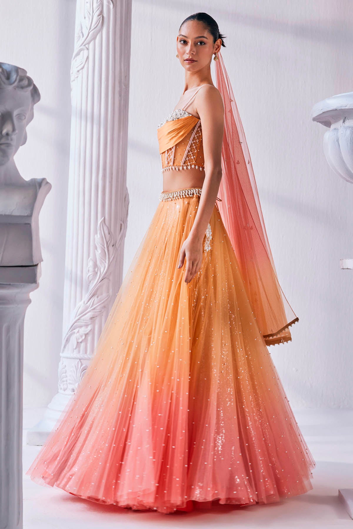Sequins & Pearl Ombre Lehenga Set