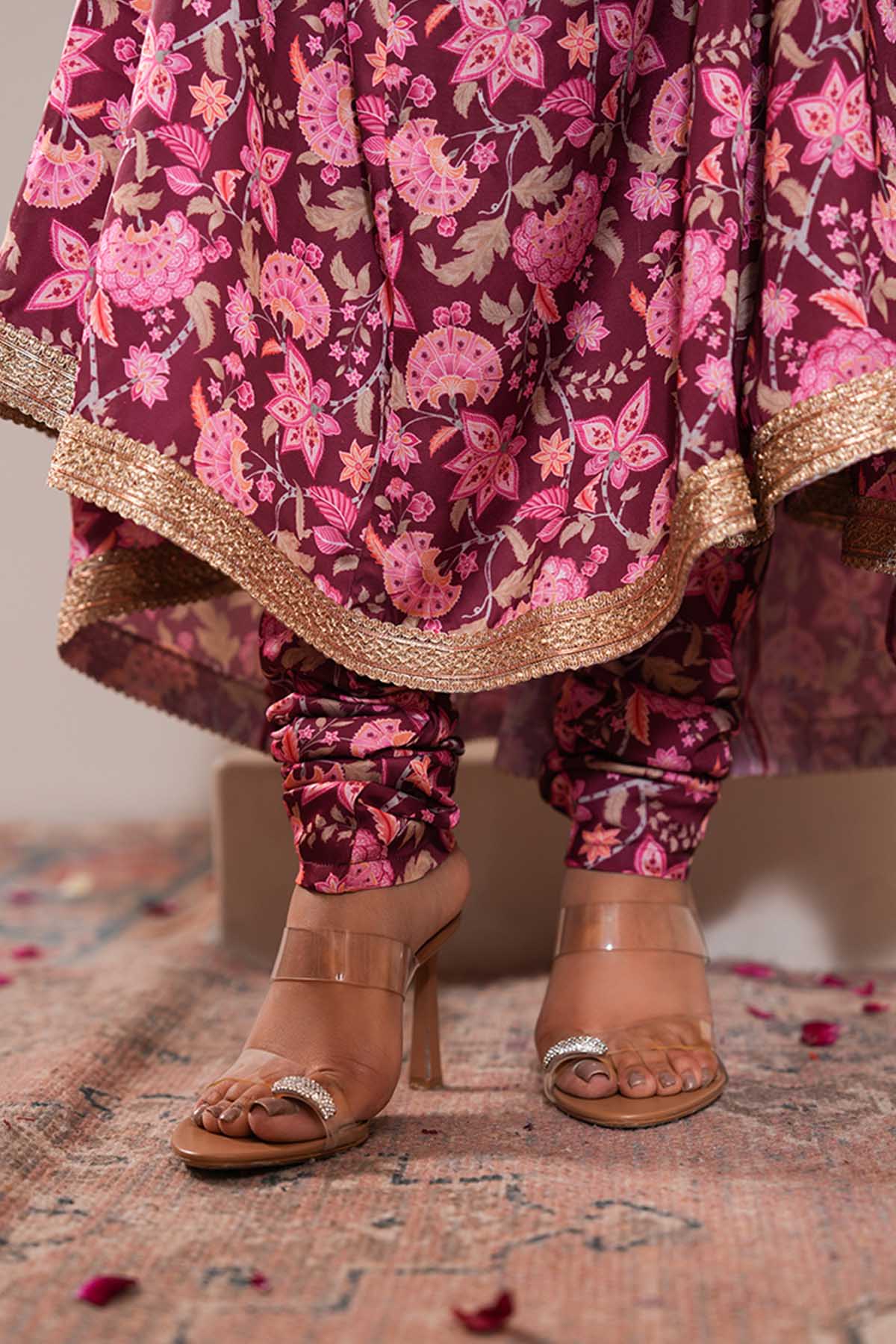 Sequins Work Pink Anarkali Set