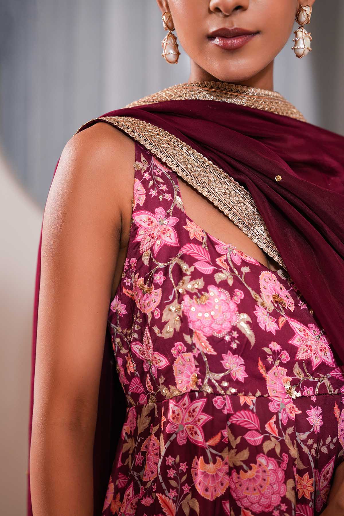 Sequins Work Pink Anarkali Set