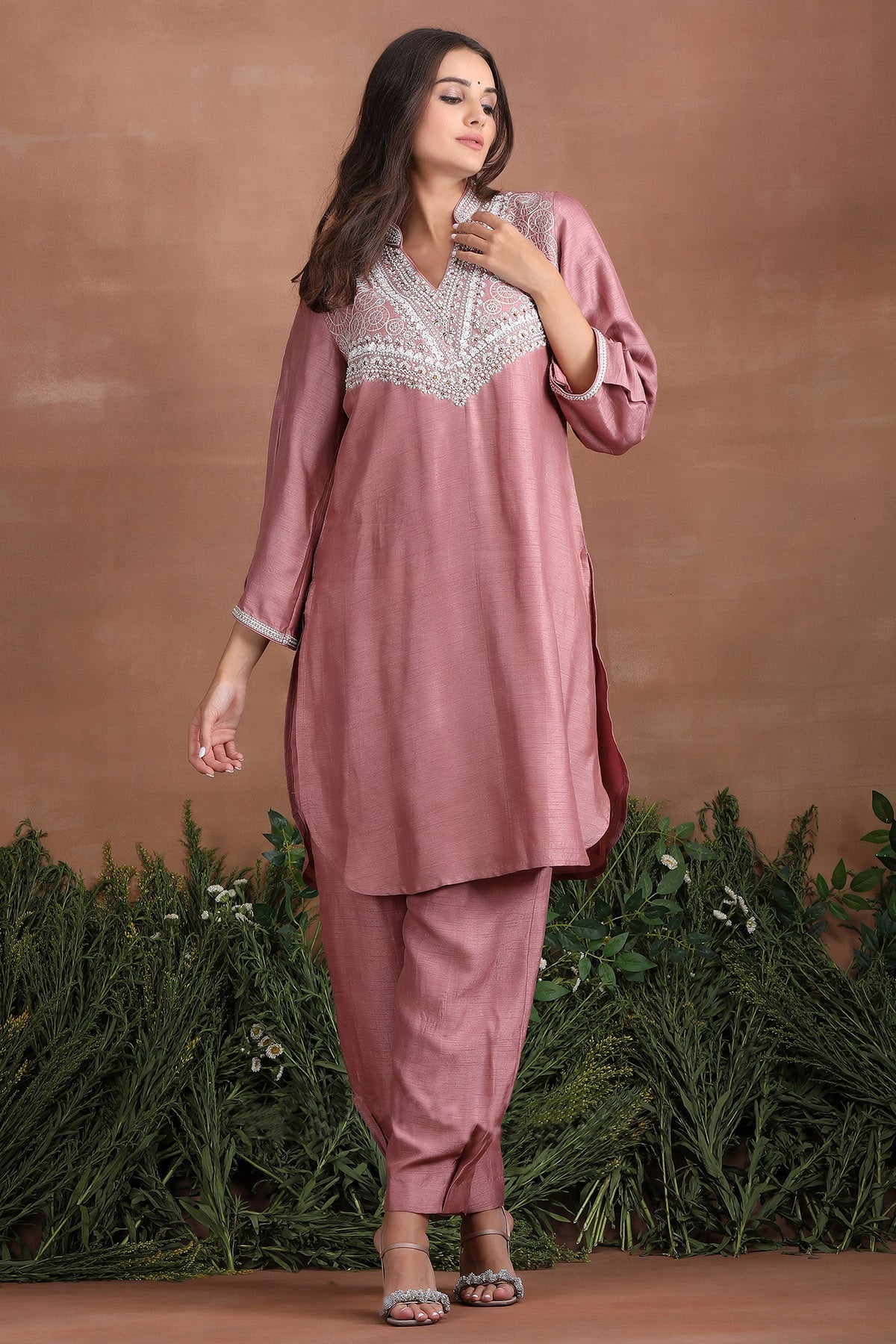 Buy Sequins Work Pink Kurta Set by Poppy Flower for women online at ScrollnShops