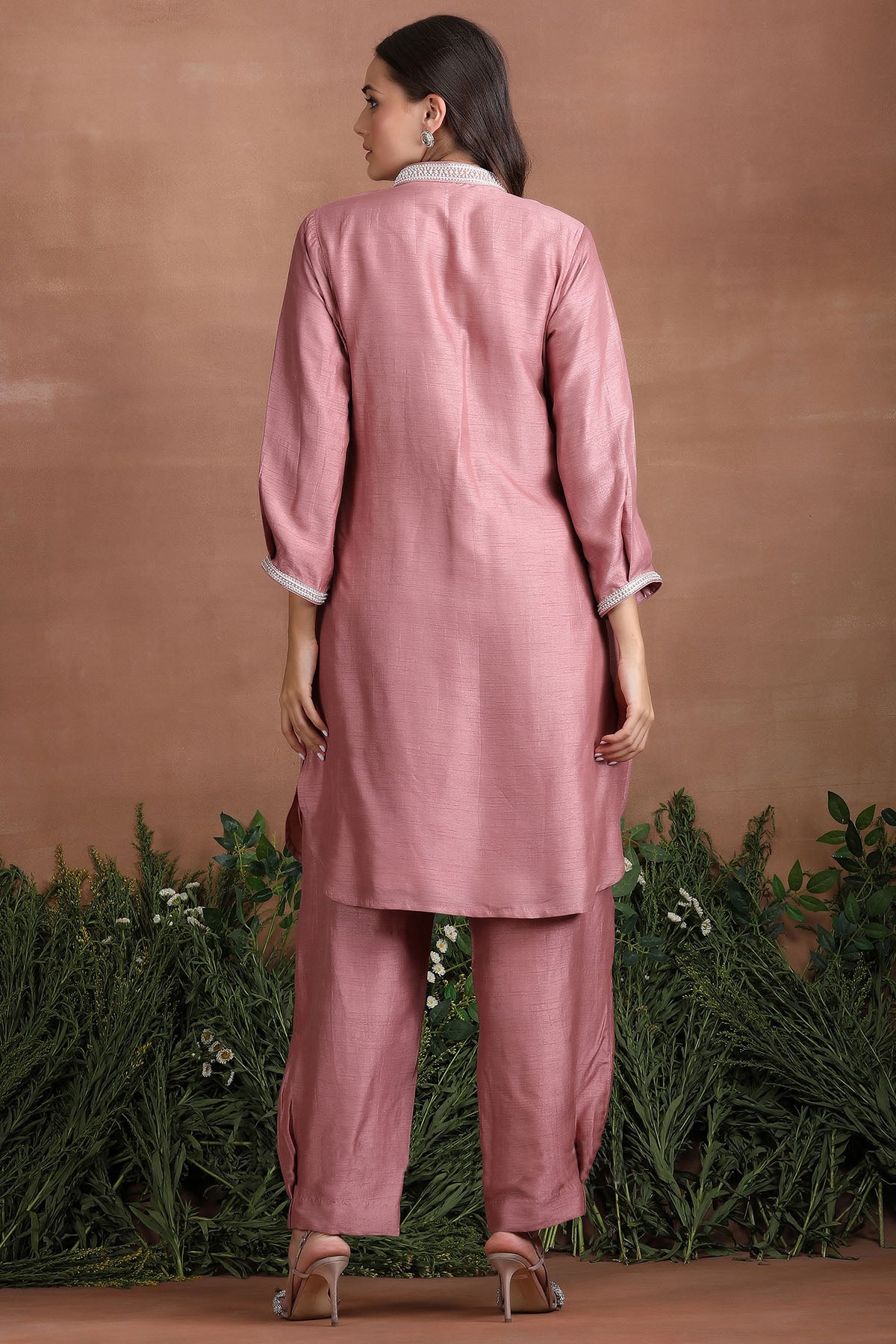 Sequins Work Pink Kurta Set