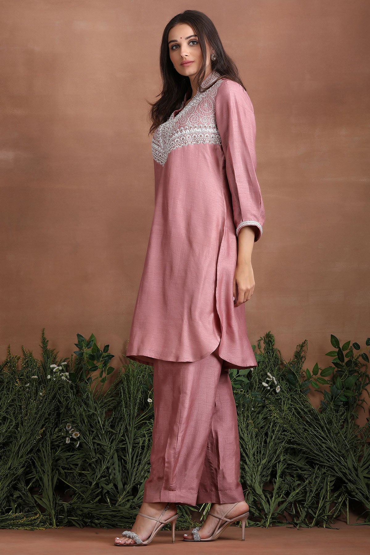 Sequins Work Pink Kurta Set