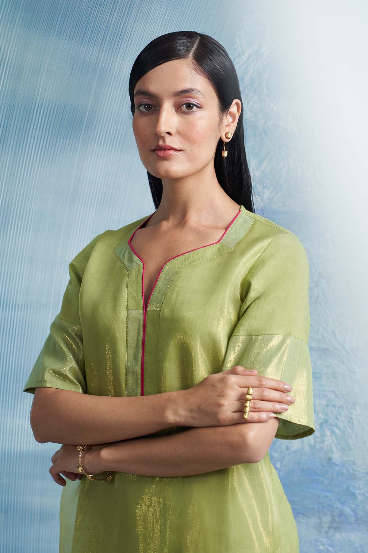 Sheen Green A-Line Kurta Set