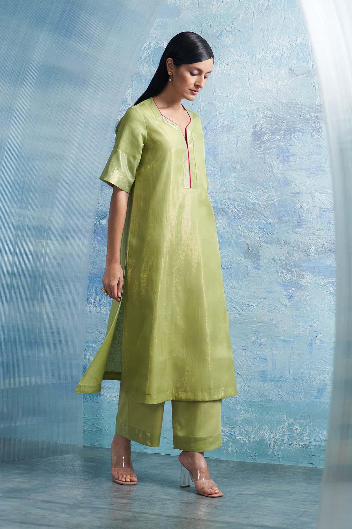 Sheen Green A-Line Kurta Set