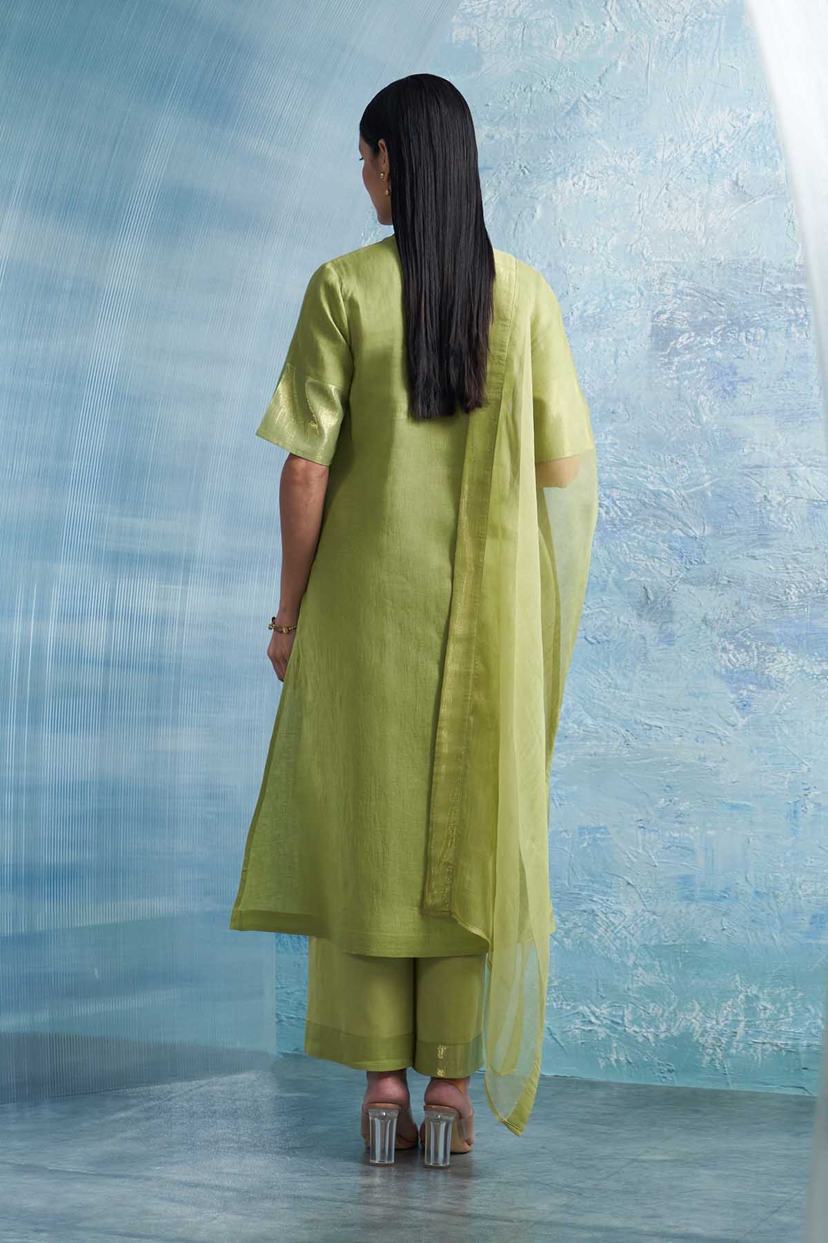 Sheen Green A-Line Kurta Set