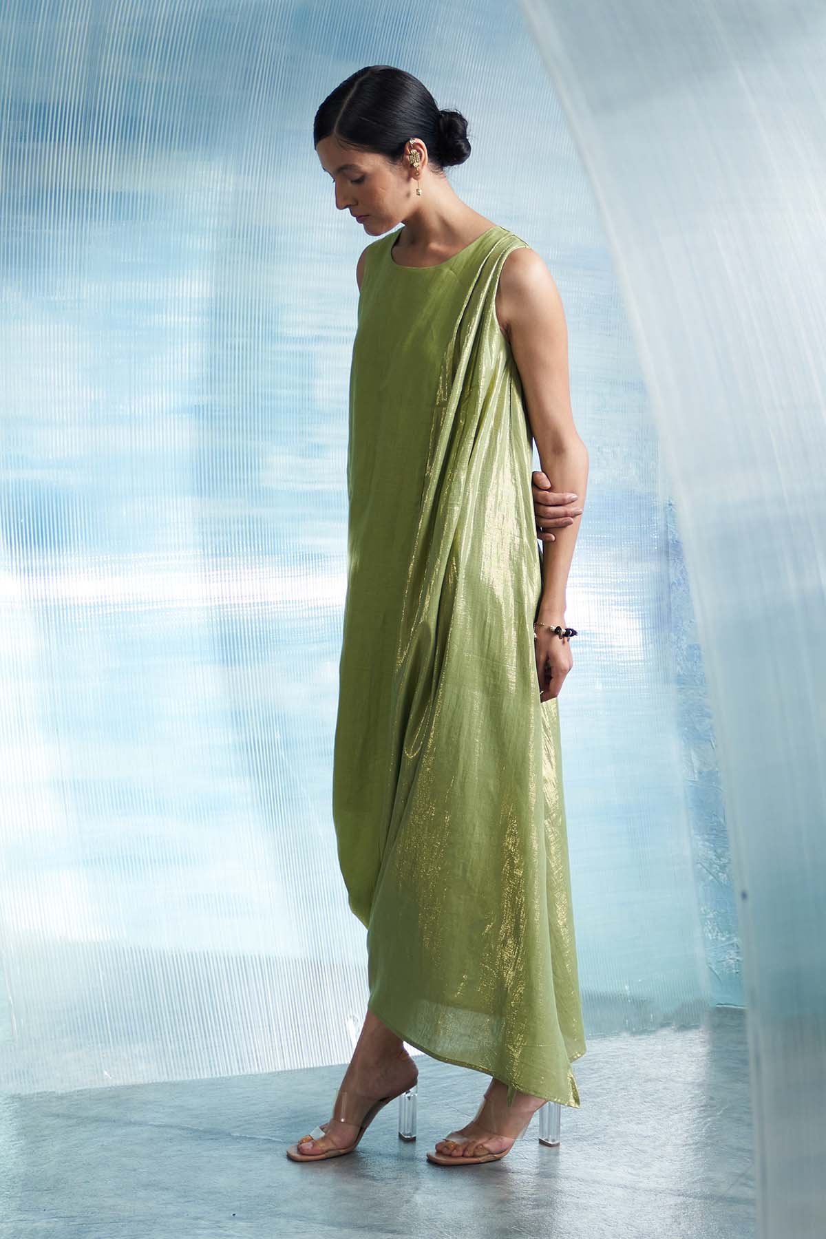 Sheen Green Drape Dress & Belt