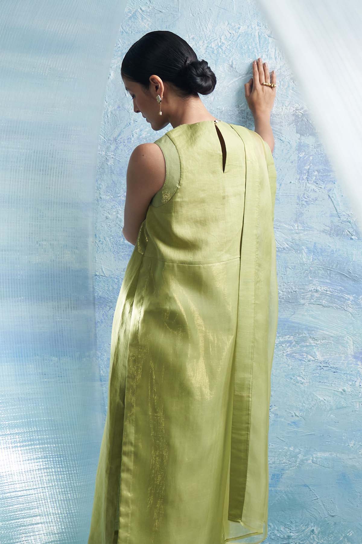 Sheen Green Sleeveless Kurta Set