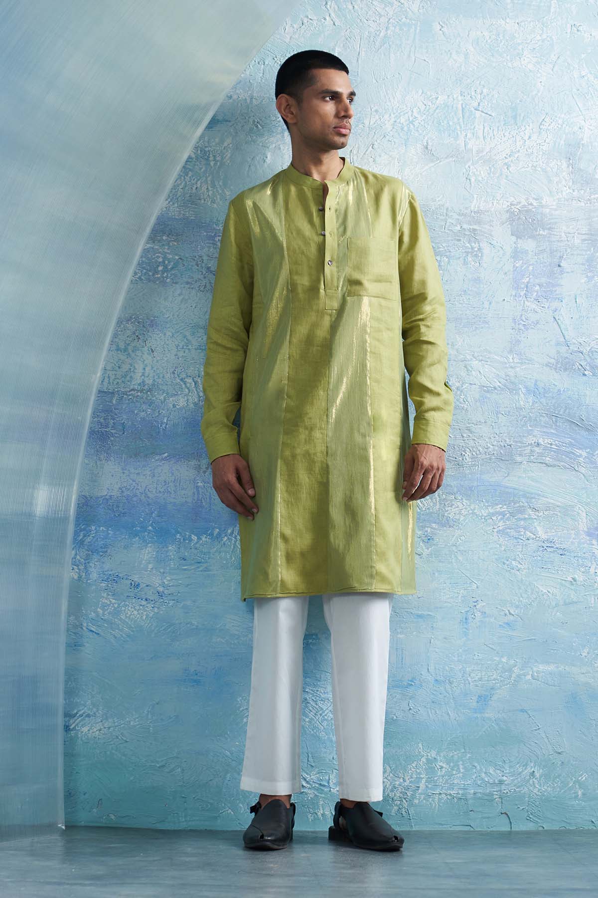 Buy Sheen Green Stripes Kurta Set by Charkhee for men online at ScrollnShops