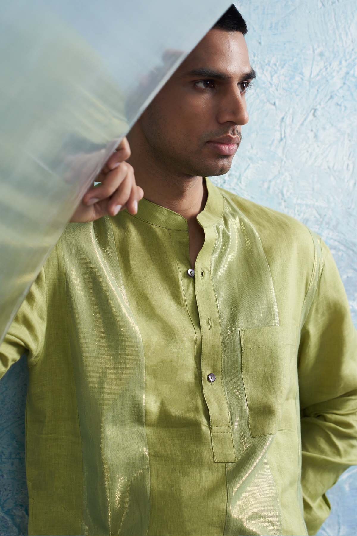 Sheen Green Stripes Kurta Set