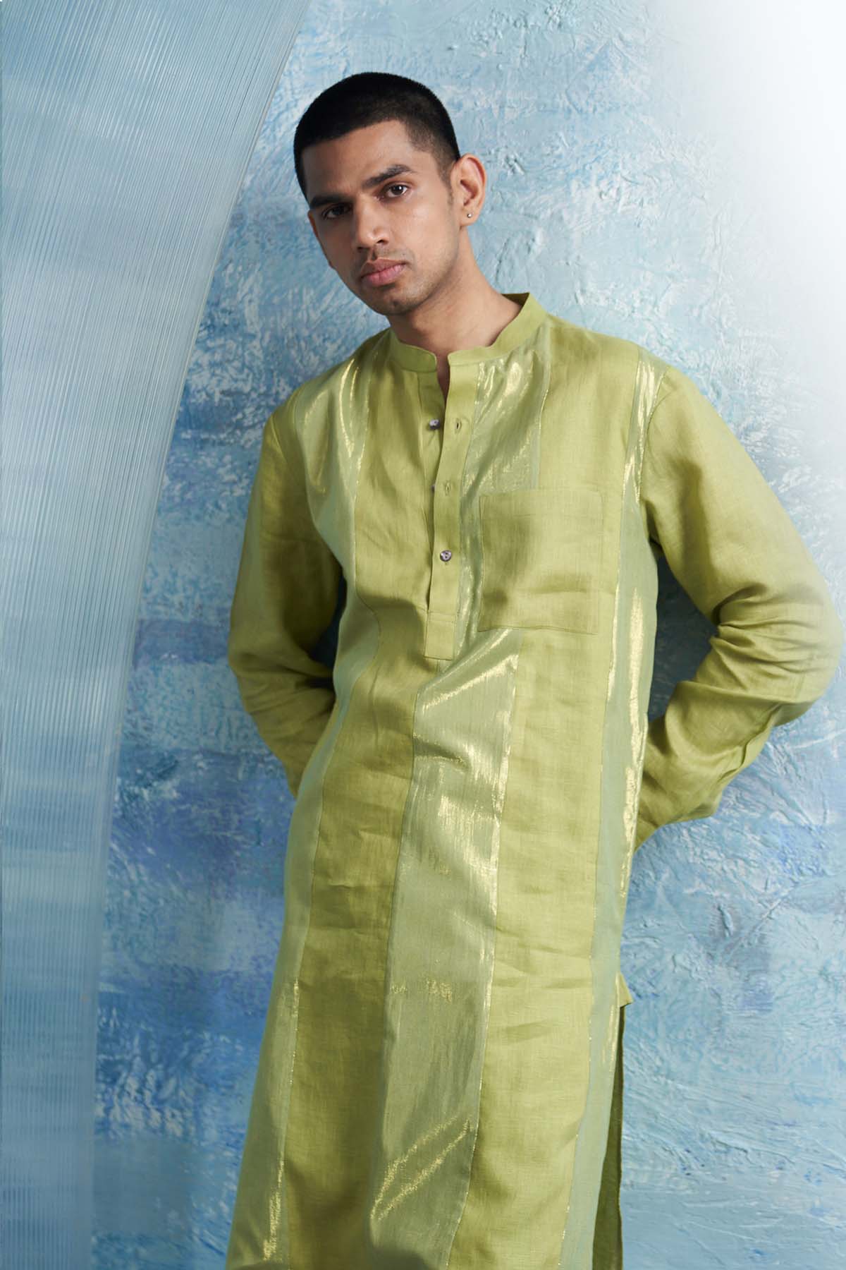 Sheen Green Stripes Kurta Set