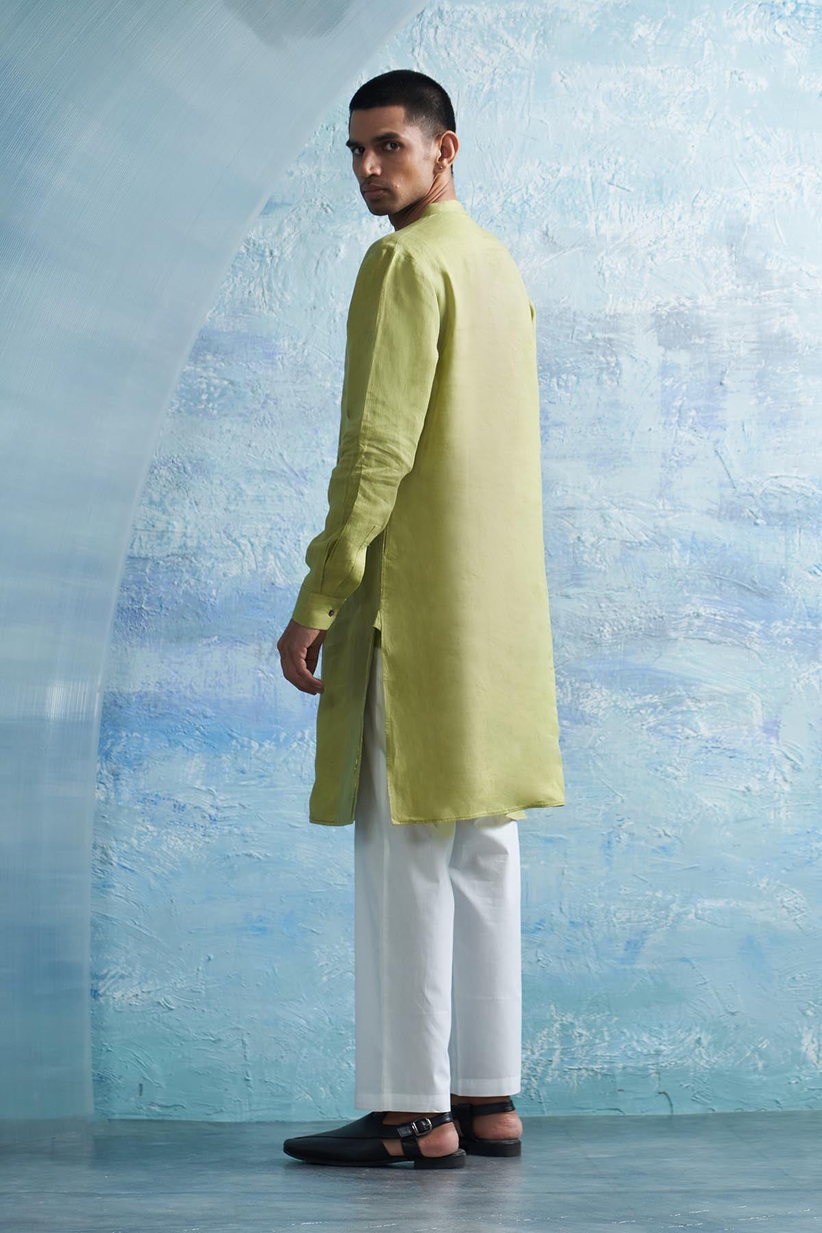 Sheen Green Stripes Kurta Set