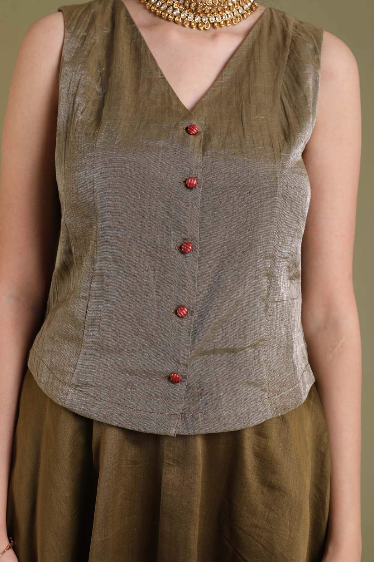 Shimmering Chanderi Top & Skirt