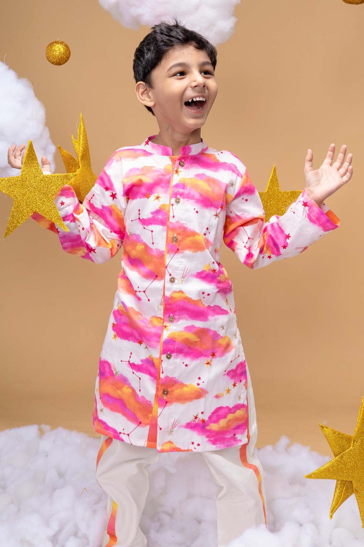 Designer Little Shiro Shooting Stars Print Kurta Set For Kids Available online at ScrollnShops