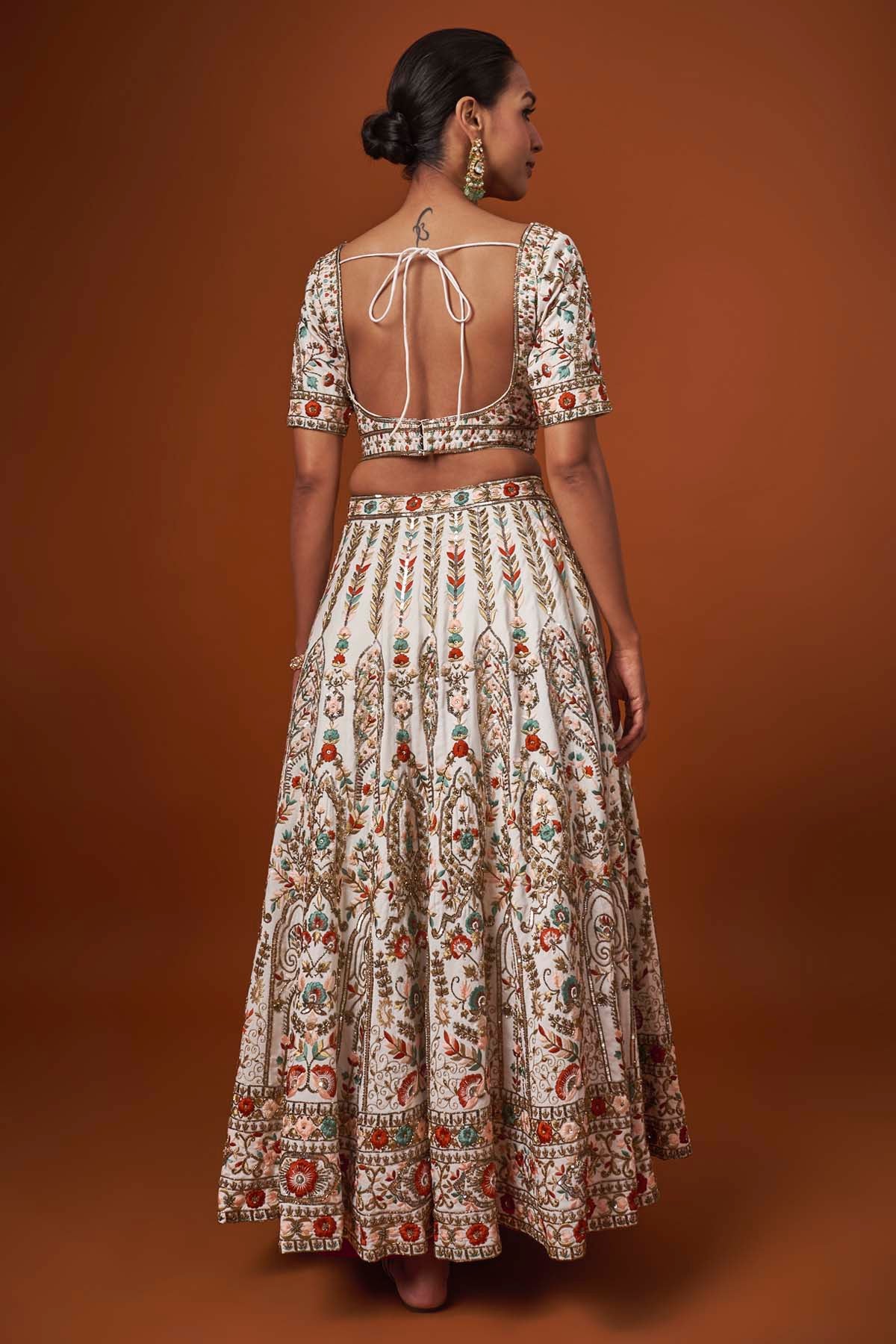 Ivory Raw Silk Embroidered Lehenga Set