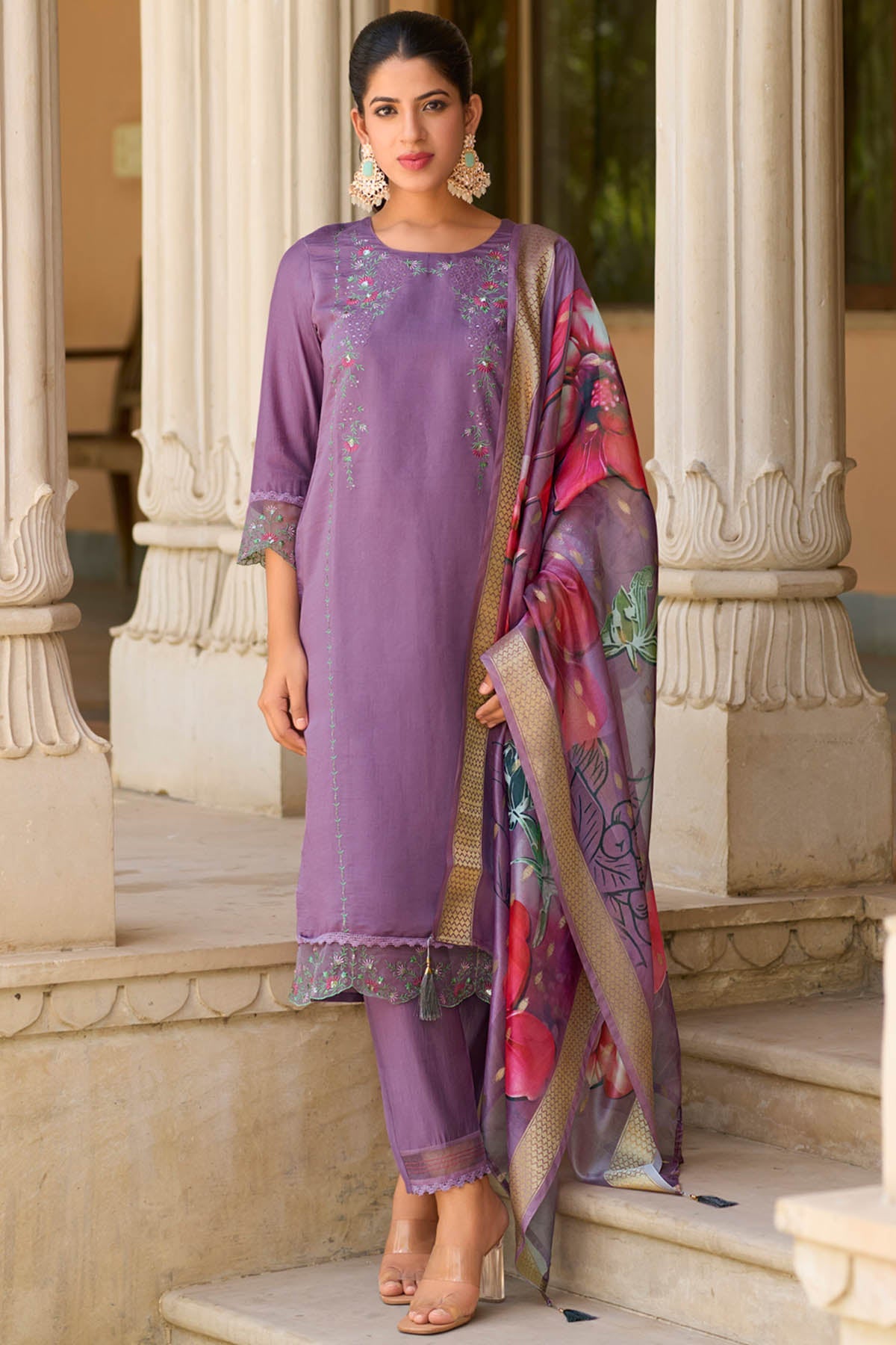 Buy Silk Blend Lavender Kurta Set for women by Aastha Fashion online available at scrollnshops