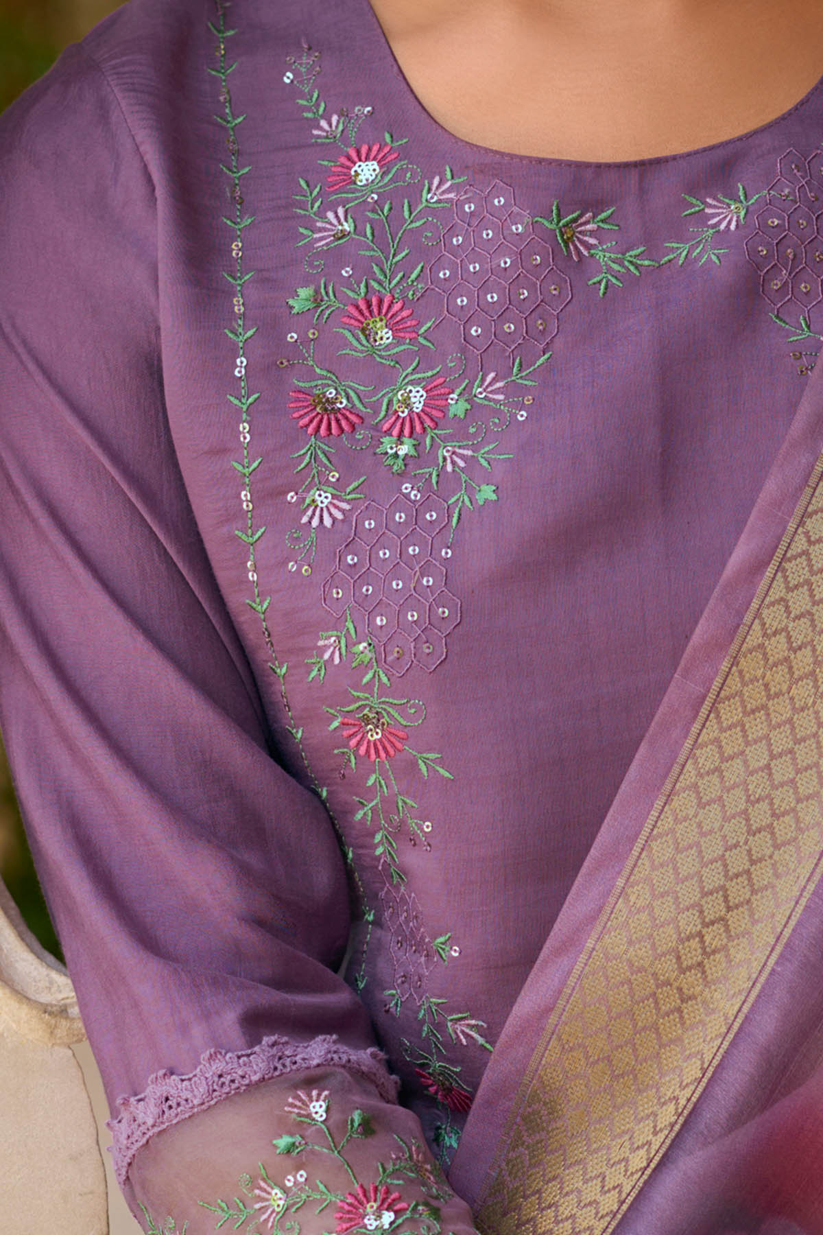 Silk Blend Lavender Kurta Set