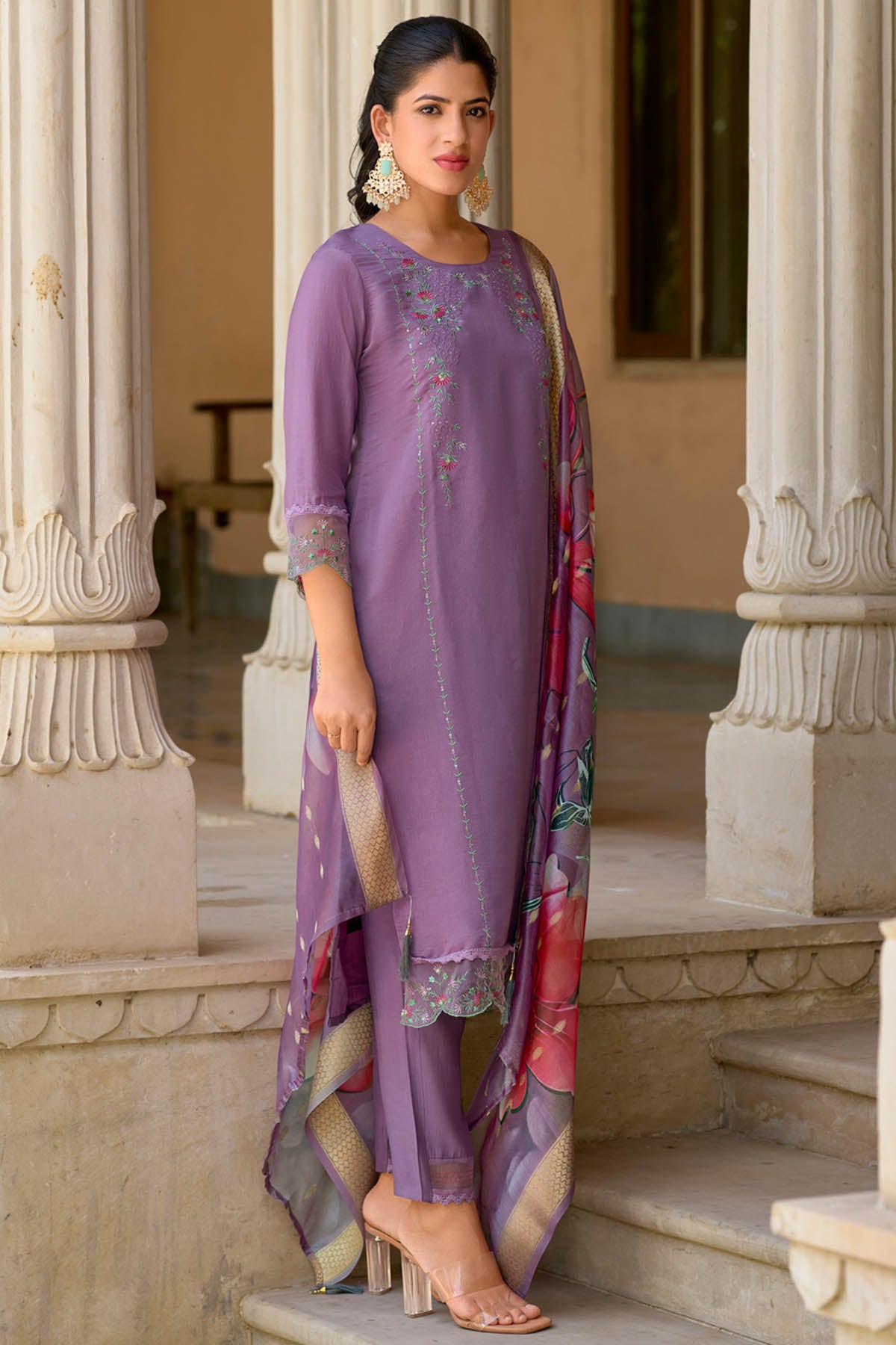 Silk Blend Lavender Kurta Set
