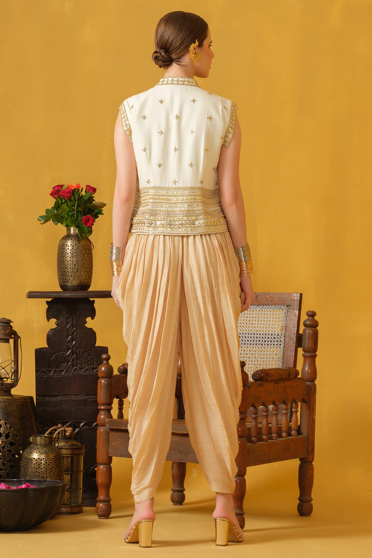 Silk Embellished Top And Dhoti