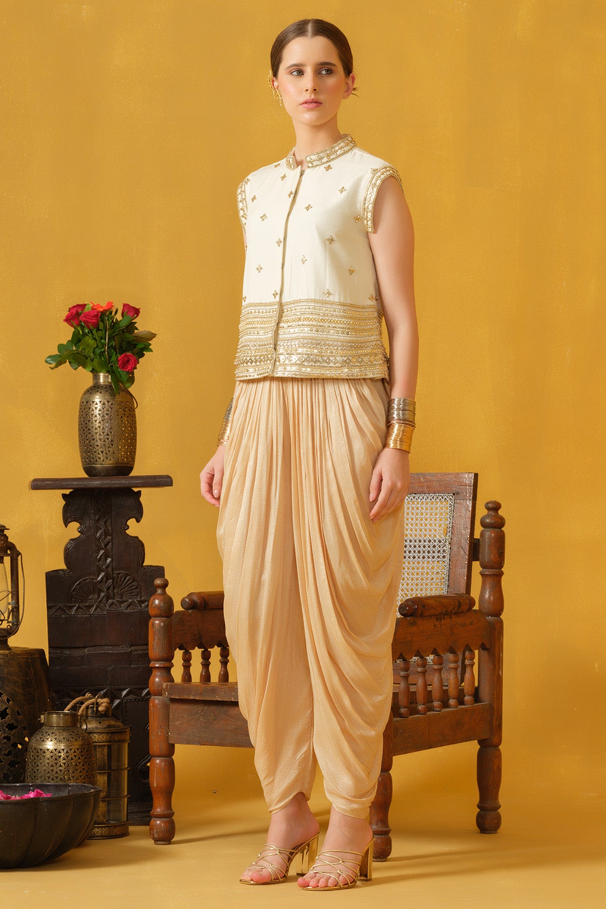 Silk Embellished Top And Dhoti