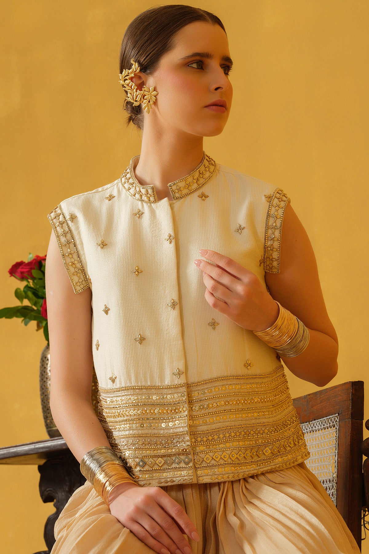 Silk Embellished Top And Dhoti