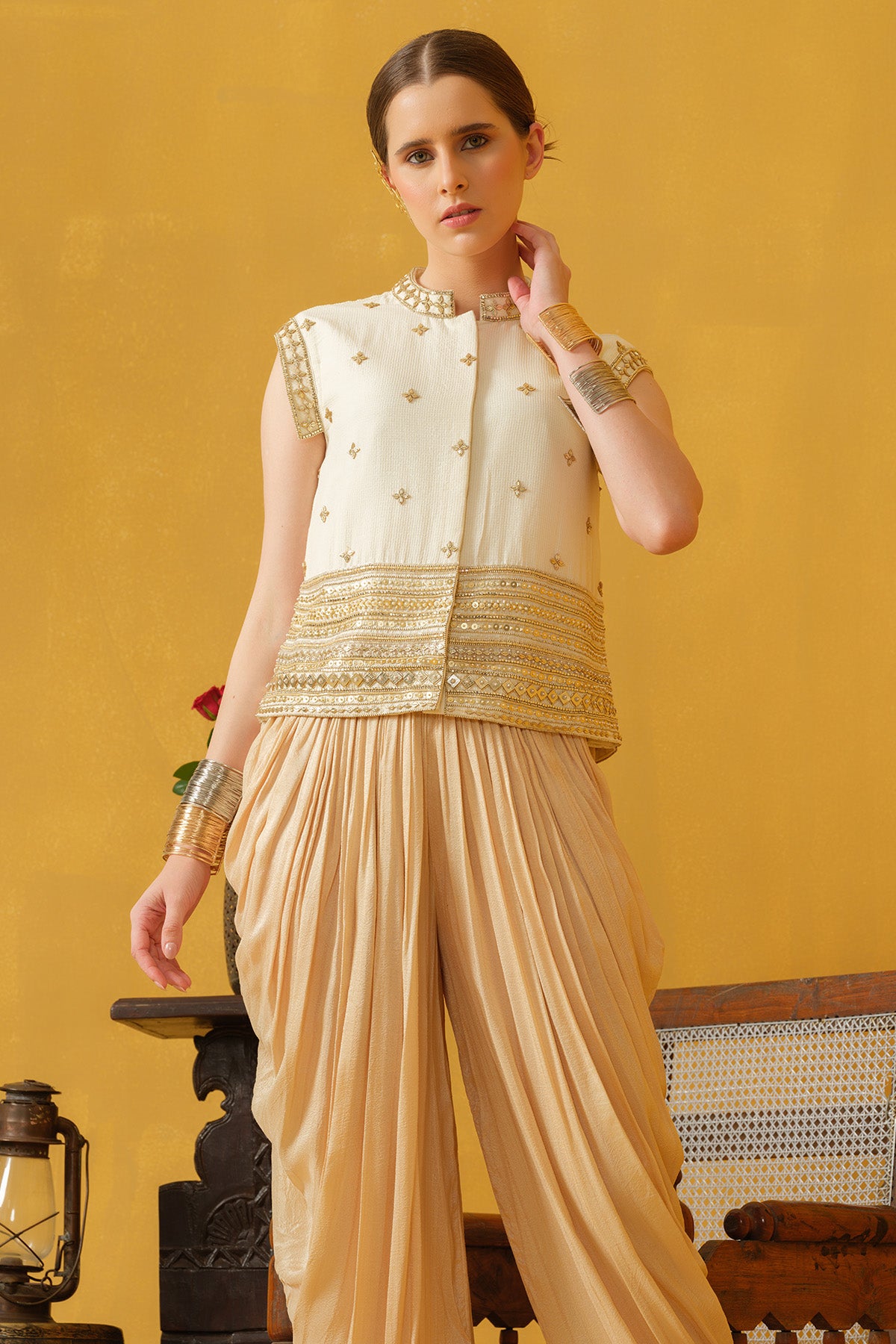 Silk Embellished Top And Dhoti