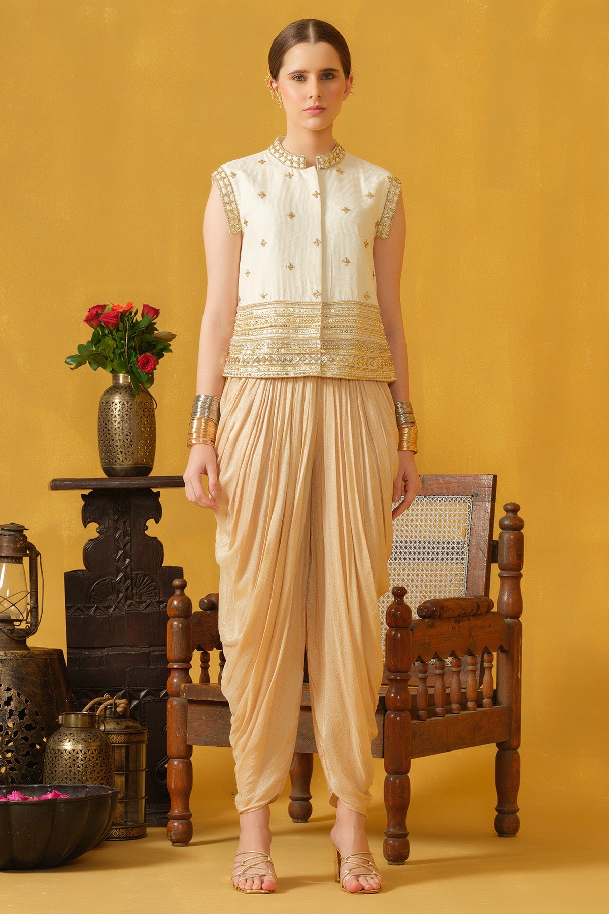 Buy Silk Embellished Top And Dhoti for women by Abstract By Megha Jain Madaan online available at scrollnshops