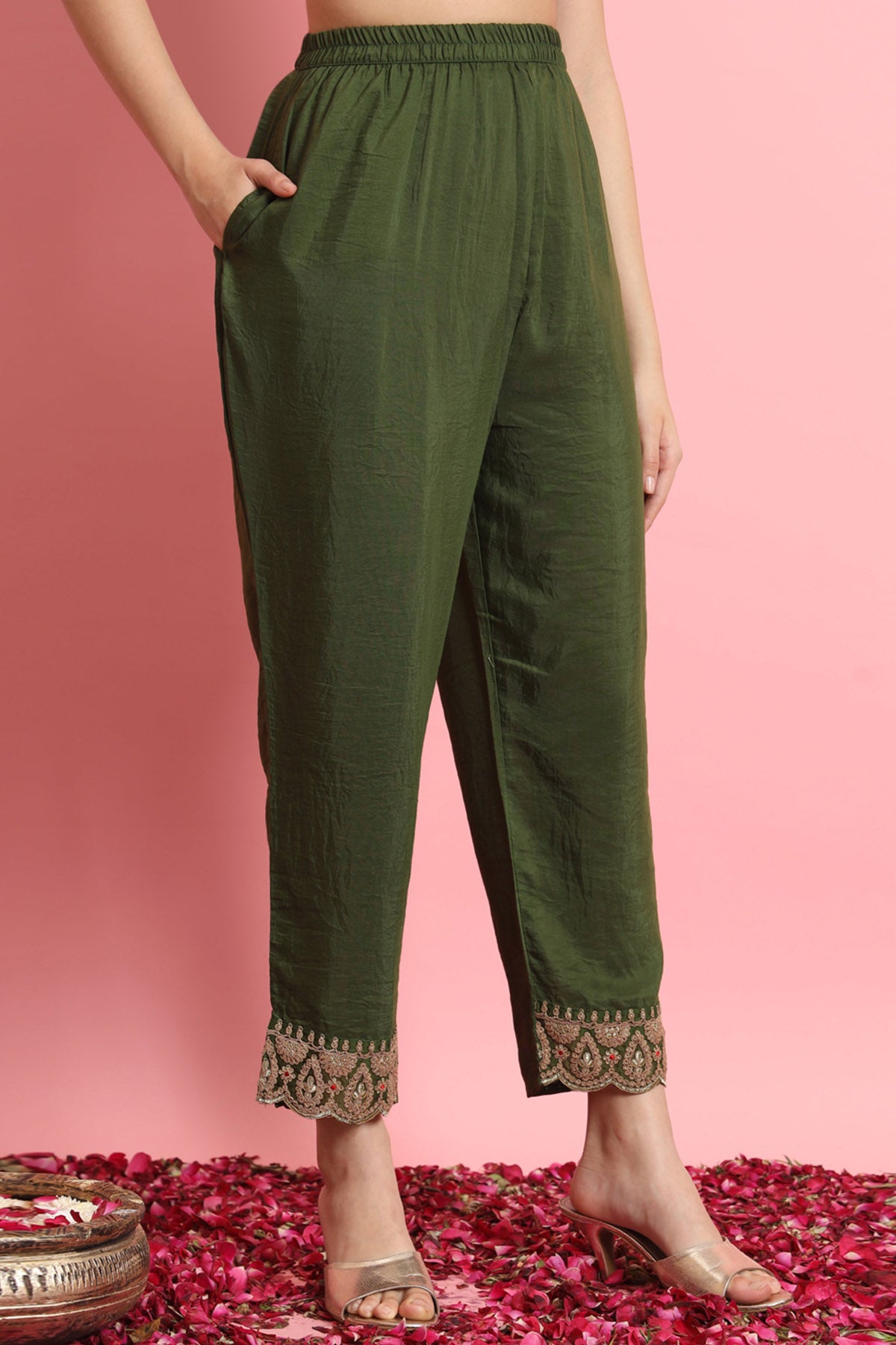 Silk Embroidery Green Kurta Set