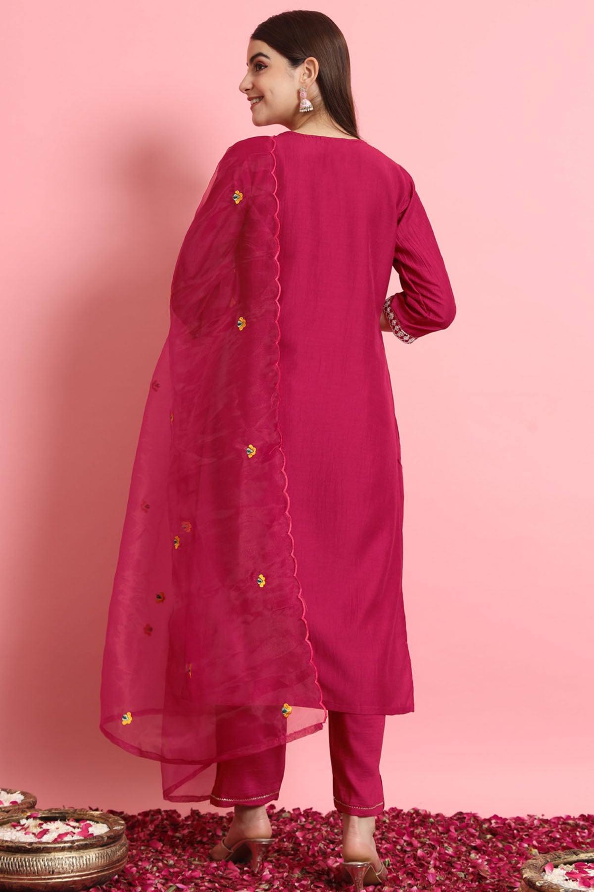 Silk Embroidery Pink Kurta Set